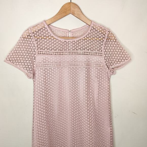 Ann Taylor Pink Lace Dress Short Sleeve Shift - Picture 3 of 11